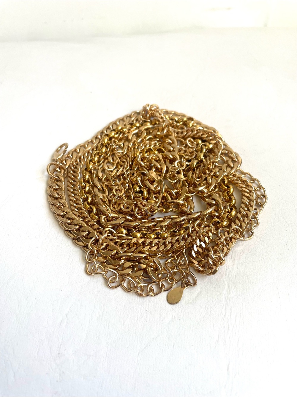 VINTAGE GOLD PLATED METAL CHAIN LINK FIVE STRAND BELT ADJUSTABLE LOBSTER HOOK
